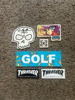 Bundle of Skateboard Stickers and 1 Temporary Tattoo Zero Hook-Ups FTP Golf Wang